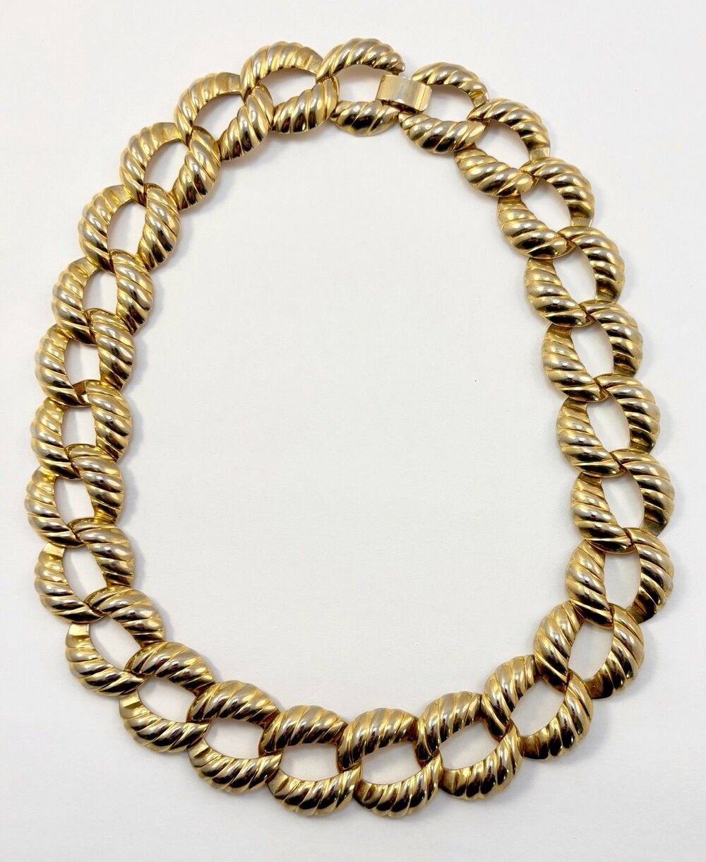 Vintage Gold Tone Chunky Rope Link Collar Necklace Bold Statement Chain 90s